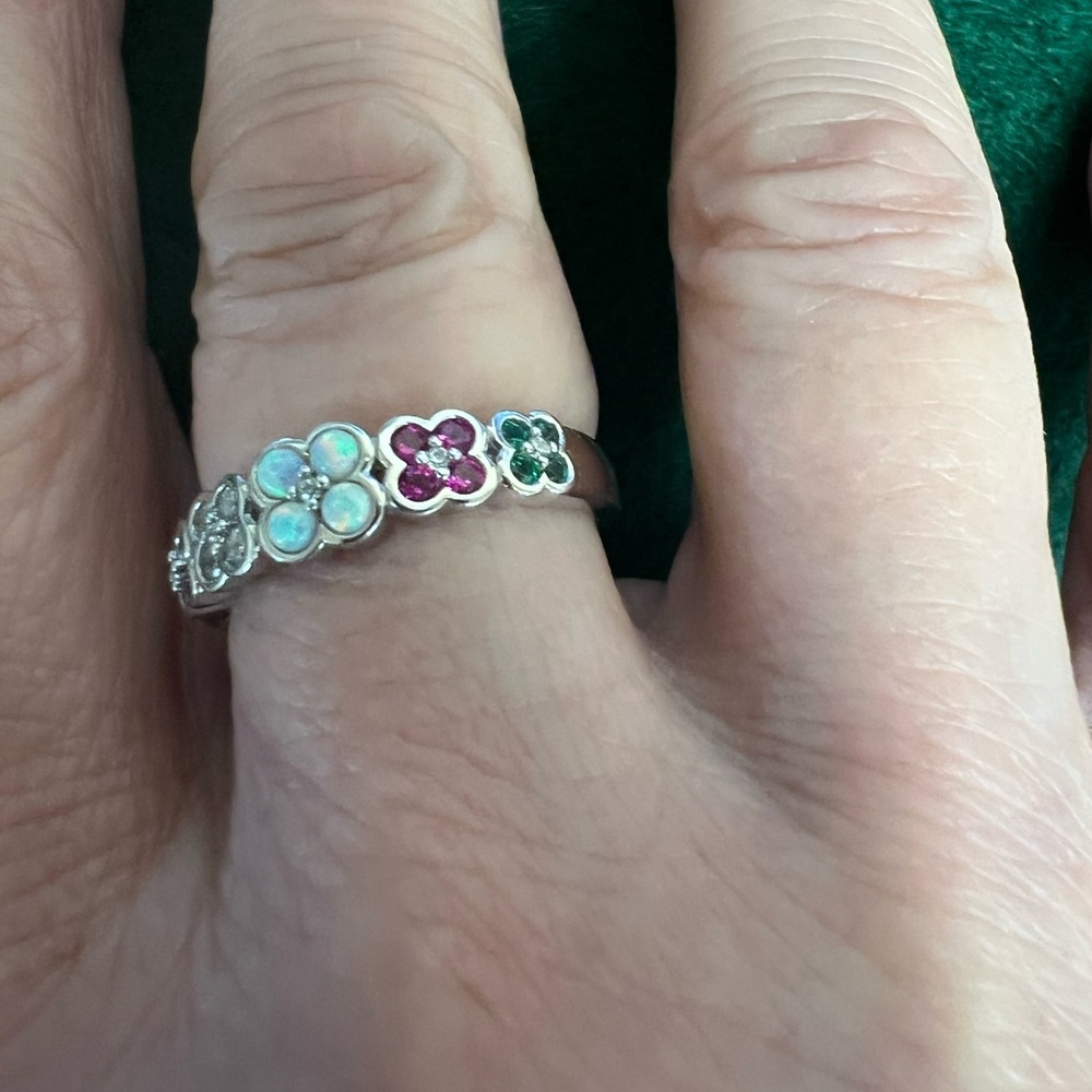 Sterling Silver ADORE Message Ring with simulated opal and Diamonique gemstones - Picture 13 of 14